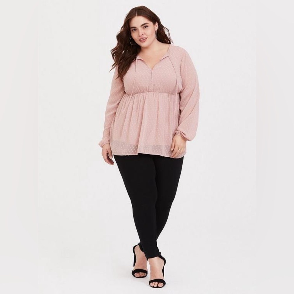 Torrid Blush Clip Dot Tie Babydoll Blouse Size 3x